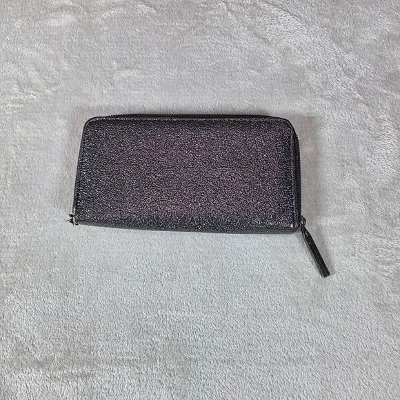 Halston Zip Around Wristlet Wallet Metallic Grey/Brown Zip Change/CC Pocket READ - Picture 2 of 7